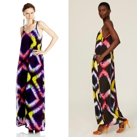 BUSAYO African Hand Dyed Colorful Geometric Print Sleeveless Maxi‎ Slip Dress M - Picture 2 of 10